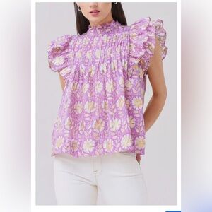 Oliphant Lilac and Cream Floral Blouse sz S